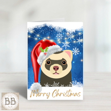 Load image into Gallery viewer, Ferret Christmas Card, Polecat card, holiday card, Christmas Ferret, Merry Christmas, pretty Christmas card, pet lover card
