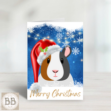 Load image into Gallery viewer, Guinea Pig Christmas Card, holiday card, pig card, Christmas pet, Santa Guinea Pig, Merry Christmas, pretty Christmas card, pet card
