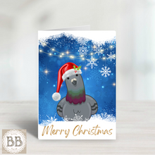 Load image into Gallery viewer, Pigeon Christmas Card, holiday card, bird card, Christmas bird, Merry Christmas, pretty Christmas card, pet card, card for pigeon lovers
