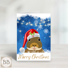 Load image into Gallery viewer, Rabbit Christmas Card, holiday card, Bunny card, Christmas pet, Santa Bunny, Merry Christmas, pretty Christmas card, pet card
