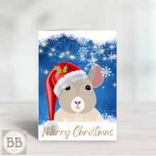 Load image into Gallery viewer, Rat Christmas Card, Rat card, holiday card, Christmas Rat, Merry Christmas, pretty Christmas card, pet lover card, Christmas Mouse Card
