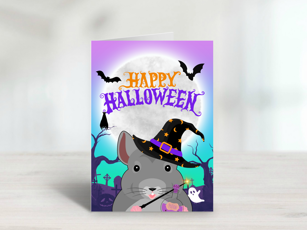 Halloween Chinchilla Greetings Card, cute chinchilla gift, pet holiday card, spooky card, pet halloween card, funny animal card, rodent card