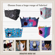 Load image into Gallery viewer, huge range of fabrics available for all beastie beds items
