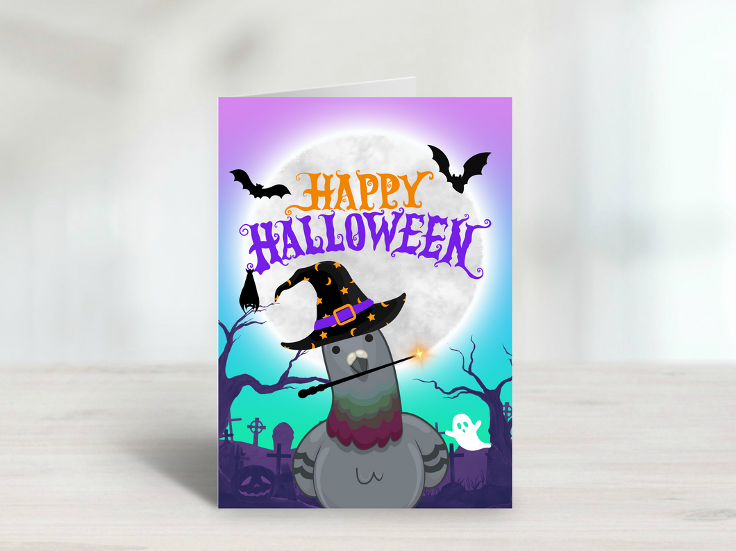 Halloween Pigeon Greetings Card, cute Pigeon gift, pet holiday card, spooky card, pet halloween card, funny animal card, bird card