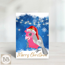 Load image into Gallery viewer, Galah Christmas Card, Rose-Breasted Cockatoo card, holiday card, bird card, Christmas parrot, Merry Christmas, pretty Christmas card,
