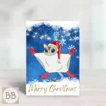 Load image into Gallery viewer, Sugar Glider Christmas Card, animal card, holiday card, cute xmas card, Merry Christmas, pretty Christmas card, pet lover card
