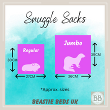 Load image into Gallery viewer, size information for beastie beds snuggle sack beds
