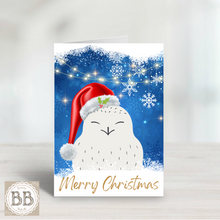 Load image into Gallery viewer, Snowy Owl Christmas Card, holiday card, bird card, Christmas bird, Merry Christmas, pretty Christmas card, pet card, card for owl lovers
