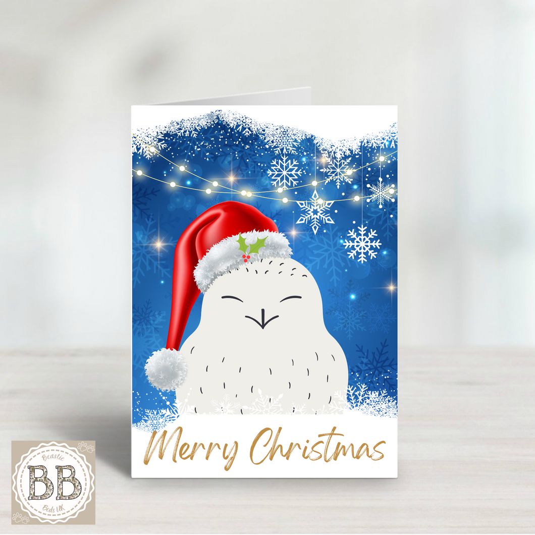 Snowy Owl Christmas Card, holiday card, bird card, Christmas bird, Merry Christmas, pretty Christmas card, pet card, card for owl lovers