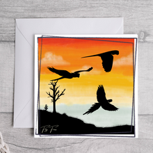 Load image into Gallery viewer, Sunset Macaws Greetings Card, Birthday Card, Thank you, Good Luck, Best Wishes, Sympathy card, parrot card, pet card, get well soon
