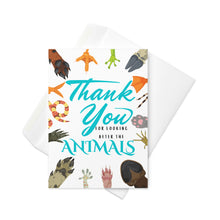 Load image into Gallery viewer, Thank you for looking after the Animals card, holiday pet card, card for pet lovers, pet card, thank you for feeding the animals
