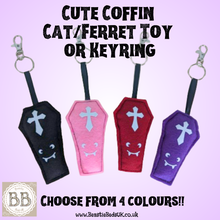 Load image into Gallery viewer, The Cute Coffin! Cat toy, ferret toy, keyring, plushie, bag charm, Halloween gift, spooky keyring, goth cat toy, goth ferret toy
